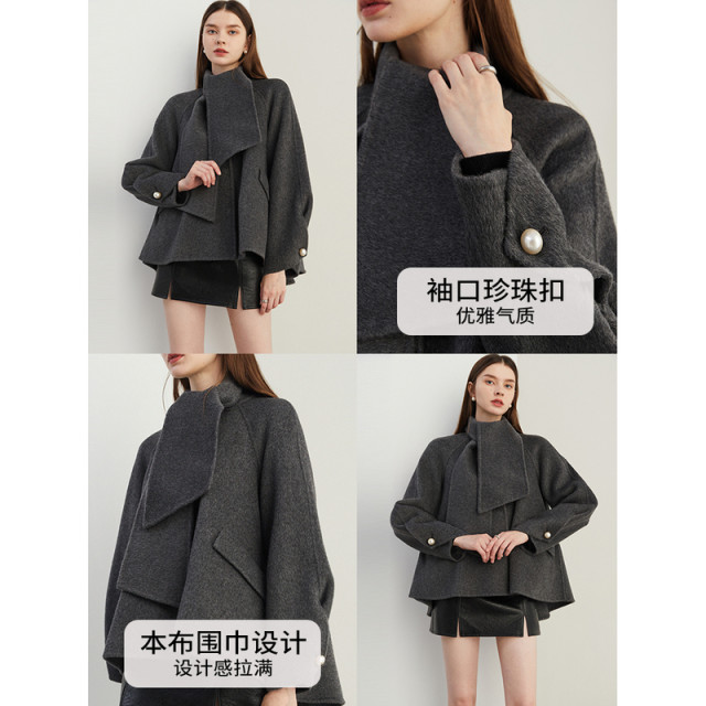 DPLAY【100羊毛双面呢大衣】2025冬季气质短款宽松女灰色大衣外套