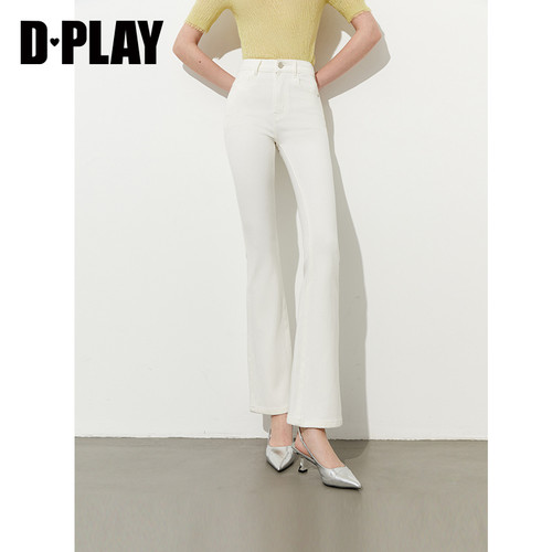 DPLAY秋季新款白色牛仔裤女含莱赛尔微喇裤喇叭裤长裤 - 图0