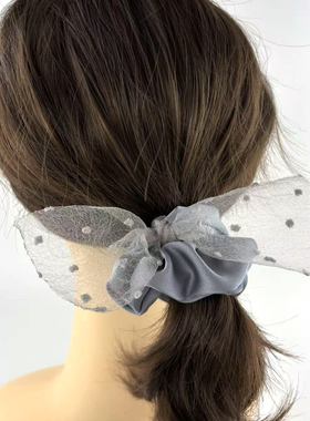 玖锦归衣发饰欧根纱超大发圈泡泡点点弹簧夹套装单品雾银灰0080