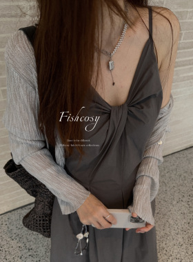 Fishcosy 蕾丝感串珠 清冷灰色系洞石吊坠锁骨链项链 韩国新品