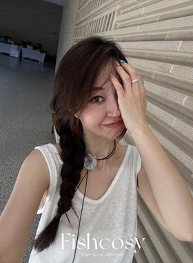 夏日清爽感！独家 韩国设计师手工制立体小花朵 抽拉皮绳项链