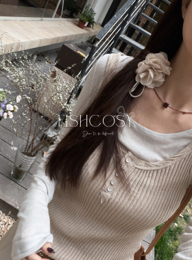 淡水珍珠配玛瑙金沙石串项链 韩国设计师新品