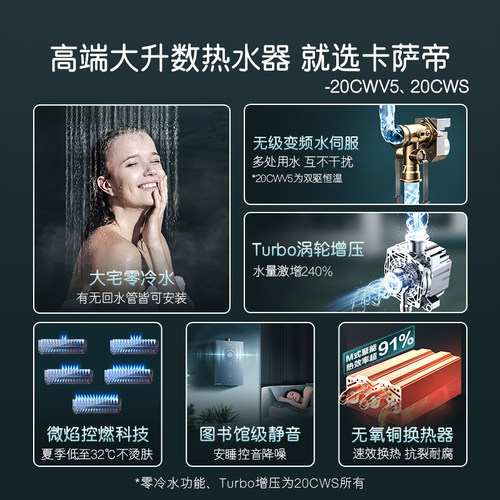 [焕新补贴]卡萨帝燃气热水器20升CWS增压恒温天然气静音零冷水 - 图0