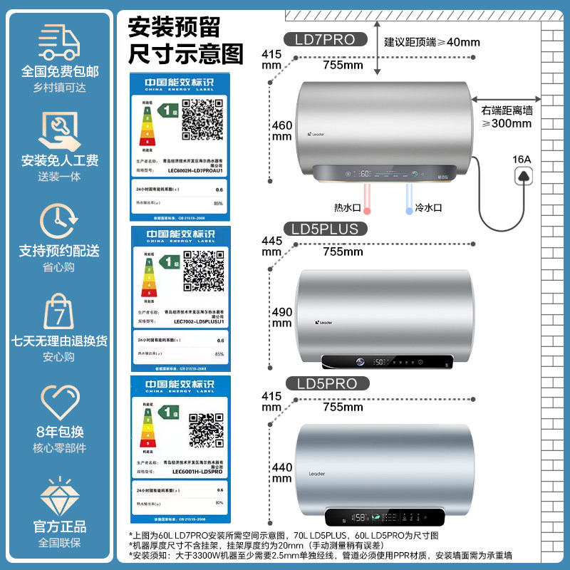 [买4免1]海尔统帅60L电热水器LD7pro