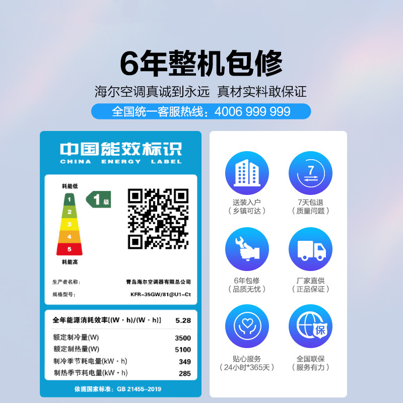 【新品】海尔1.5匹变频新一级空调 海尔空调