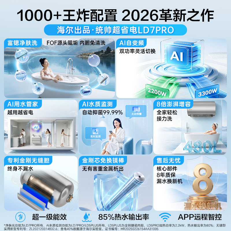 [买4免1]海尔统帅60L电热水器LD7pro