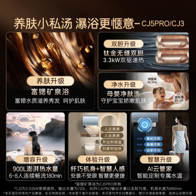 [政府换新补贴]卡萨帝速热电热水器家用双胆扁桶变频富锶CJ5PRO