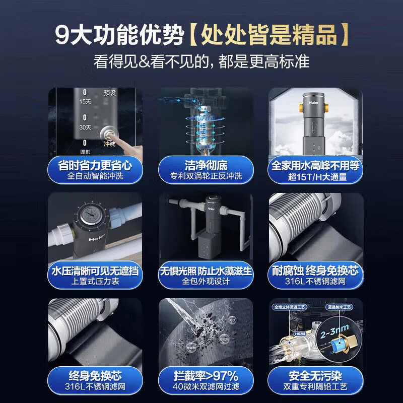 海尔前置过滤器全屋家用全自动防爆反冲洗净水器十大品牌HP45