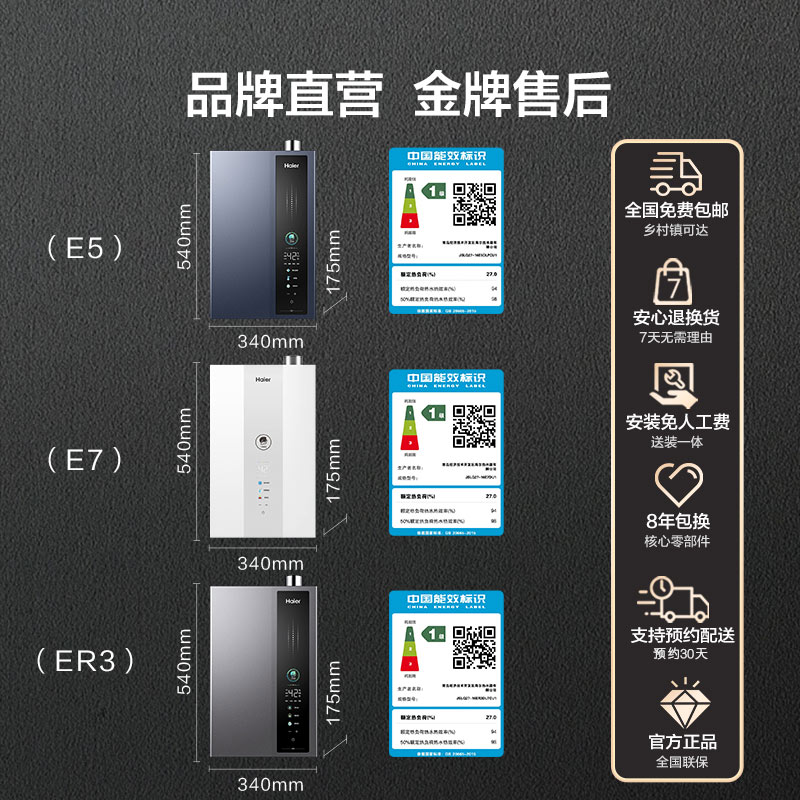 [政府换新补贴]海尔燃气热水器一级能效增压恒温E5家用天然气ER3