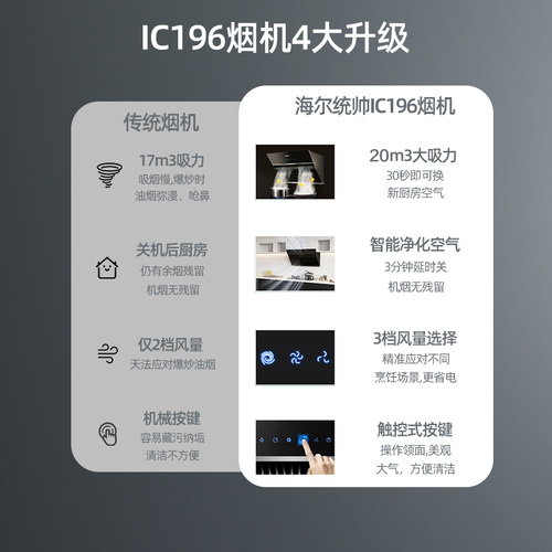 海尔智家LeaderIC196侧吸抽油烟机燃气灶套餐烟灶消灶具套装