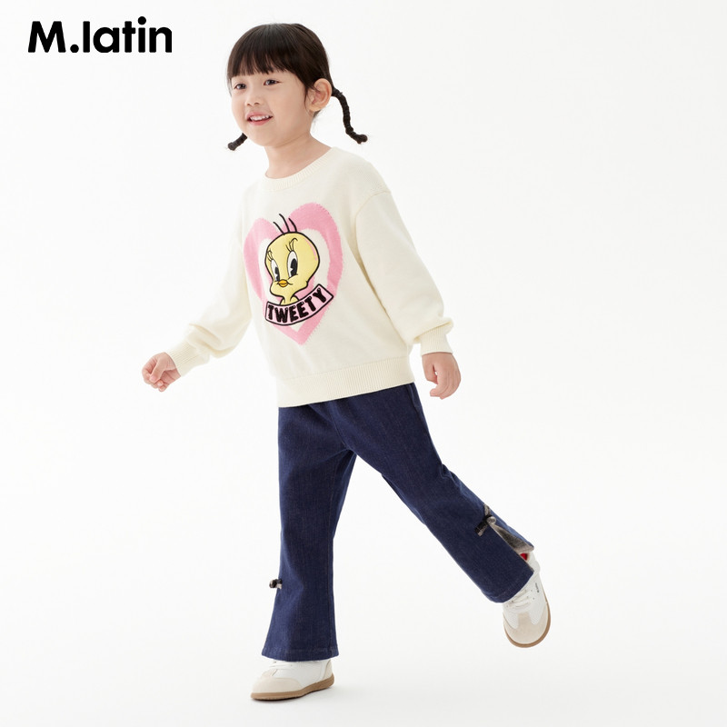 【商场同款】马拉丁童装裤子秋装女小童撞色刺绣牛仔长裤