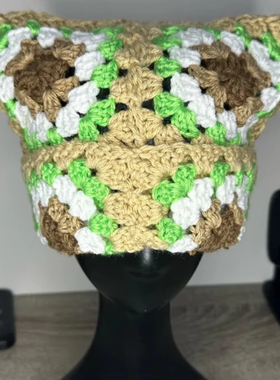 Embroidered hat cat ear hat women's knitted handmade hat