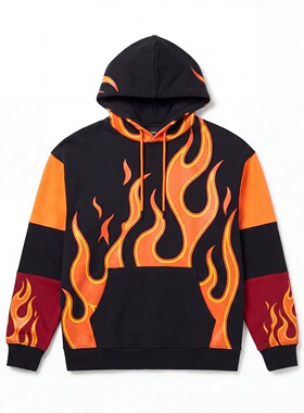 Men's oversized street hoodie with flame print