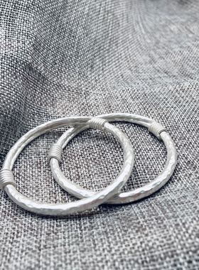 正品足银999纯银手镯女实心工锤纹覆古绕银丝足男女情侣手定制族