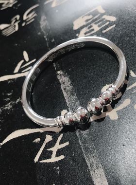正品999纯银女银手镯纯银工手工一体匠蒜头聚财(定制福禄)葫芦头