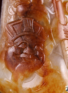 新疆和田玉枣红皮白玉籽玉把件 文武双全 83.1克