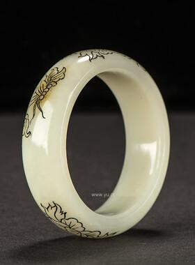 新疆和田玉黄皮白玉籽玉手镯蝶恋花内径52mm 76.4克天然籽料手链