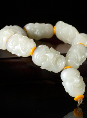 俄罗斯鹿皮白玉籽玉手链罗汉80.6克天然籽料