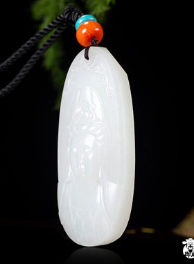 新疆和田玉黄皮一级白玉籽玉玉牌观音26.1克籽料挂件吊坠