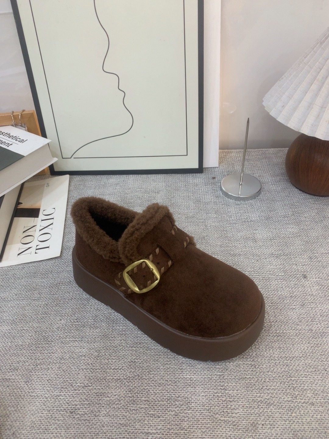 厚底增高全包加绒勃肯鞋女2025秋冬一脚蹬毛毛棉鞋保暖加厚雪地靴,淘宝优惠券,粉丝福利购,淘宝优惠卷