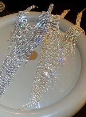 欧美闪钻流苏项链夸张锁骨链颈链
