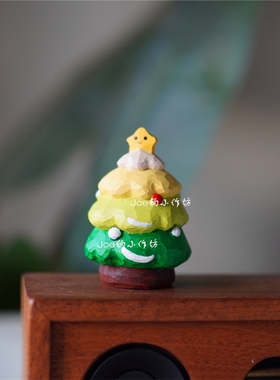 圣诞树圣诞老人小木雕马卡龙色