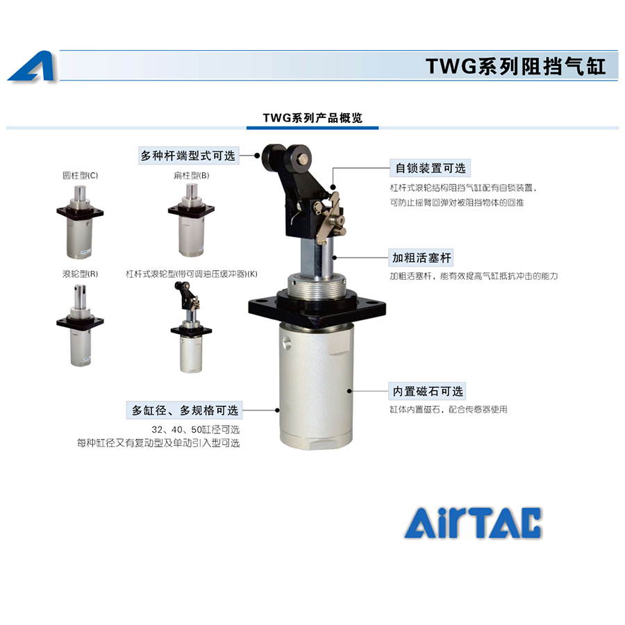 亚德客(AirTAC) 三轴气缸,复动型,带磁环,铜套轴承；TCM20X40S - 图2