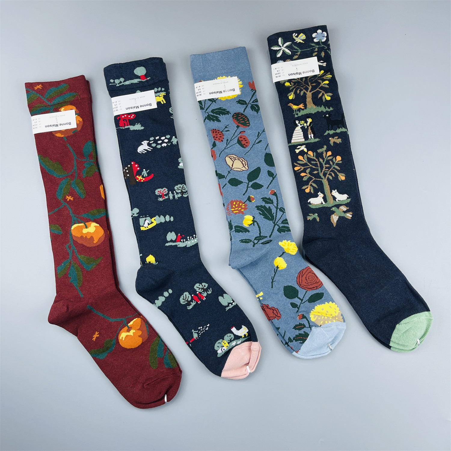 法国小众长筒袜趣味油画风女士四季款多巴胺彩色小腿袜网红潮袜子,淘宝优惠券,粉丝福利购,淘宝优惠卷