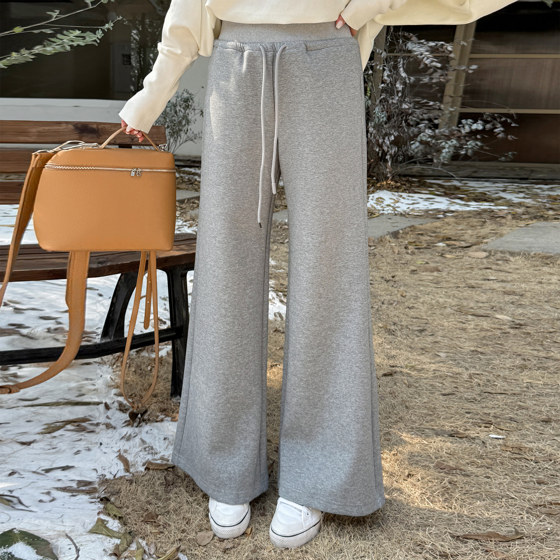 200斤胖mm大码女装慵懒高腰阔腿裤2025秋冬新品抽绳针织微喇长裤,淘宝优惠券,粉丝福利购,淘宝优惠卷