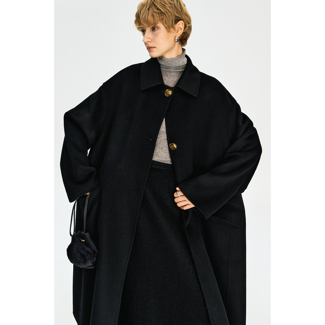 MRS Studios 100%羊毛 气质时髦 经典翻领金扣双面呢大衣