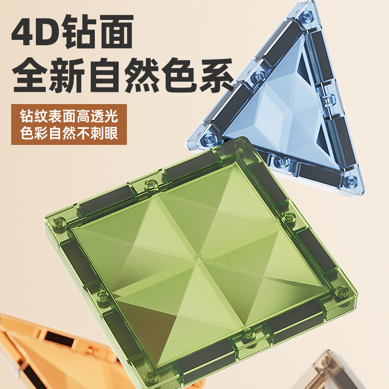 大号强磁彩窗4D钻面磁力片儿童益智DIY拼插磁性积木磁力玩具礼物 - 图0