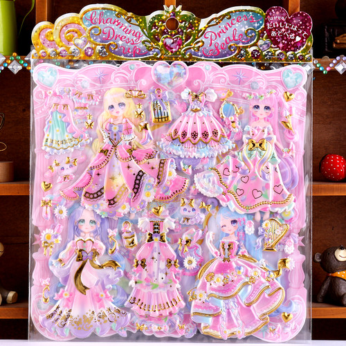 精美女孩公主3D立体换装贴画sticker儿童益智芭比娃娃换衣粘贴纸 - 图0