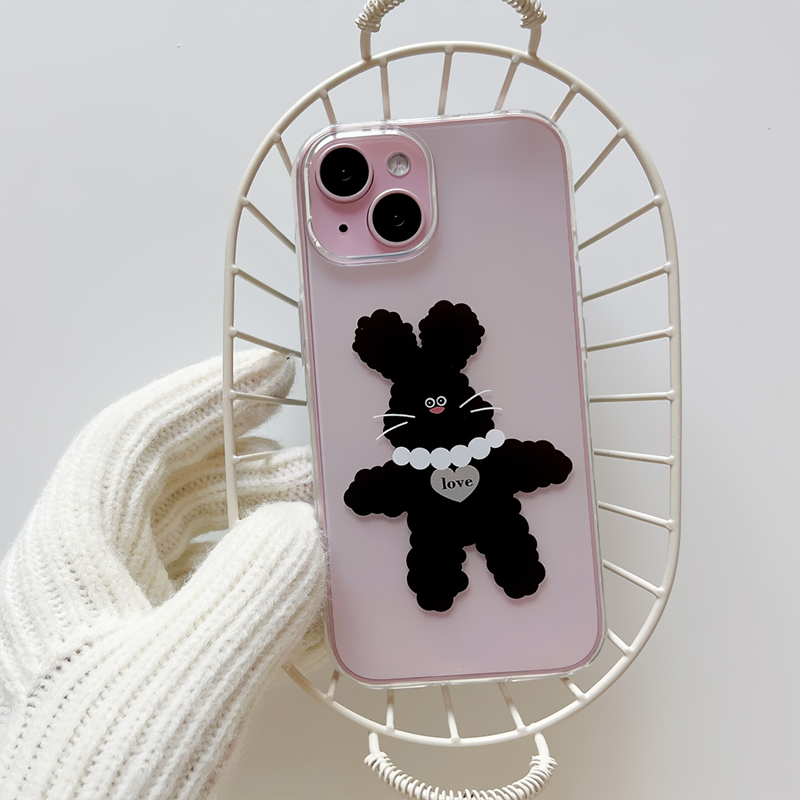 ins风可爱小黑兔适用于iPhone15promax苹果12/14RPO/13少女手机壳-图0