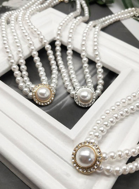 日韩时尚多层珍珠锁骨链女