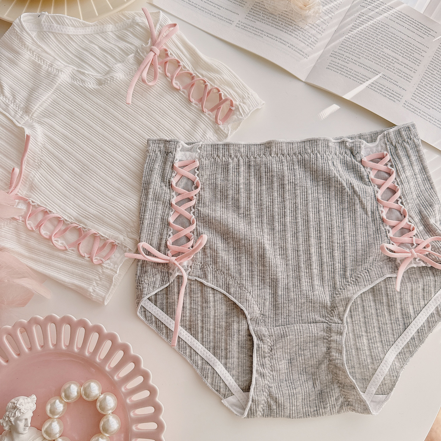 法式情结~辣妹风高腰三角裤甜美交叉绑带纯欲性感包臀内裤女生,淘宝优惠券,粉丝福利购,淘宝优惠卷