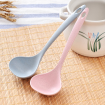 Wheat Straw Large Horn Spoon Home Kitchen Spoon Long Handle Porridge Spoon Porridge Spoon Plastic Soup Spoon Anti-Fall And High Temperature Resistant