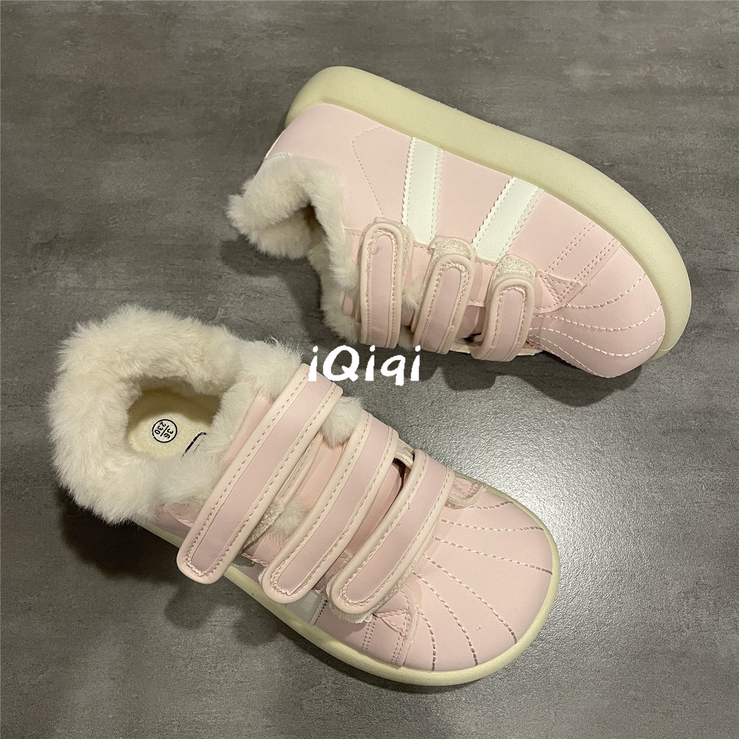 七七主人家 学生加绒棉鞋女粉色甜妹板鞋女冬季保暖魔术贴鞋子女,淘宝优惠券,粉丝福利购,淘宝优惠卷