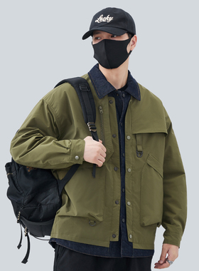 潮牌假两件外套男春秋季新款加厚