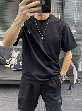 潮牌刺绣短袖t恤衫男士夏季新款
