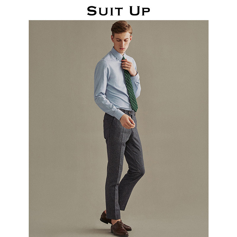 蓝色长袖男商务休闲新郎结婚衬衫 休塔衬衫