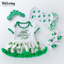 St. Patricks Day party Baby one-piece Harvest dress Sox dress Green girl net Veil Princess Skirt Short Sleeves