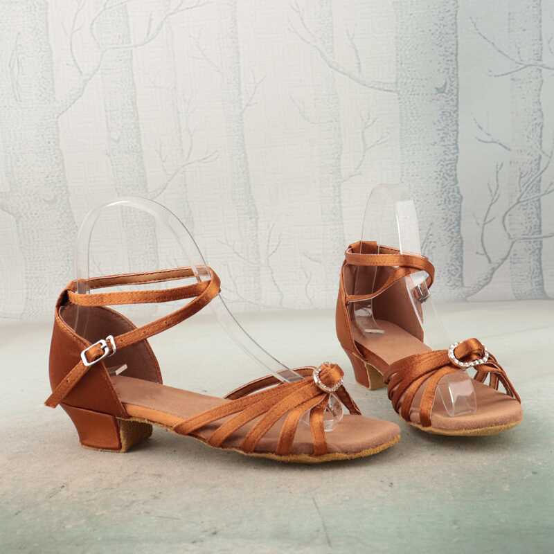 牛皮真皮软底水钻交叉扣带小码女鞋子童鞋拉丁恰恰广跳舞蹈鞋凉鞋