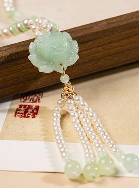 新中式项链清新绿色蝴蝶吊坠古风