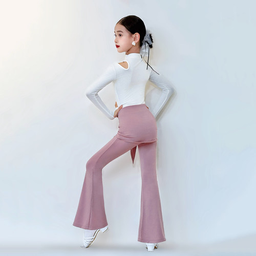 CONNY拉丁舞训练服女儿童日常舞蹈练功服长裤微喇叭长袖上衣套装 - 图3