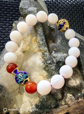 天然保真正品海底玉化贝壳手串手链女士文玩佛珠单圈10mm园子无虫