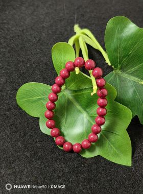 天然保真正品8MM红晶粉砂高含量单圈手链招财纳福圆珠手串女