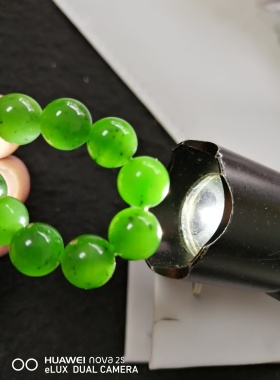 天然和田碧玉手链女款玉石手串10MM圆珠菠菜绿知性优雅高贵冷艳