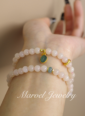 天然和田玉熟藕粉手链单圈女春款