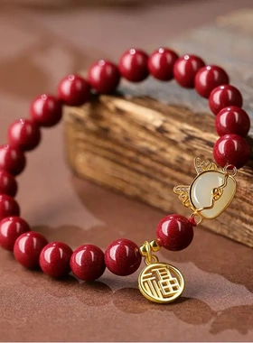 2024龙年本命年高含量手链朱砂手串女天然和田玉生肖属龙银质礼物