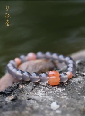 见欢喜【冰泉】灰玛瑙太阳石新疆金丝玉手链女水晶手串礼物饰品